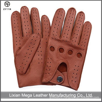 Men's genuine leather brown color deerskin winter leather driving gloves manufacturer